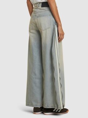 adidas Light Wash Wide-Leg Jeans with White Side Stripes